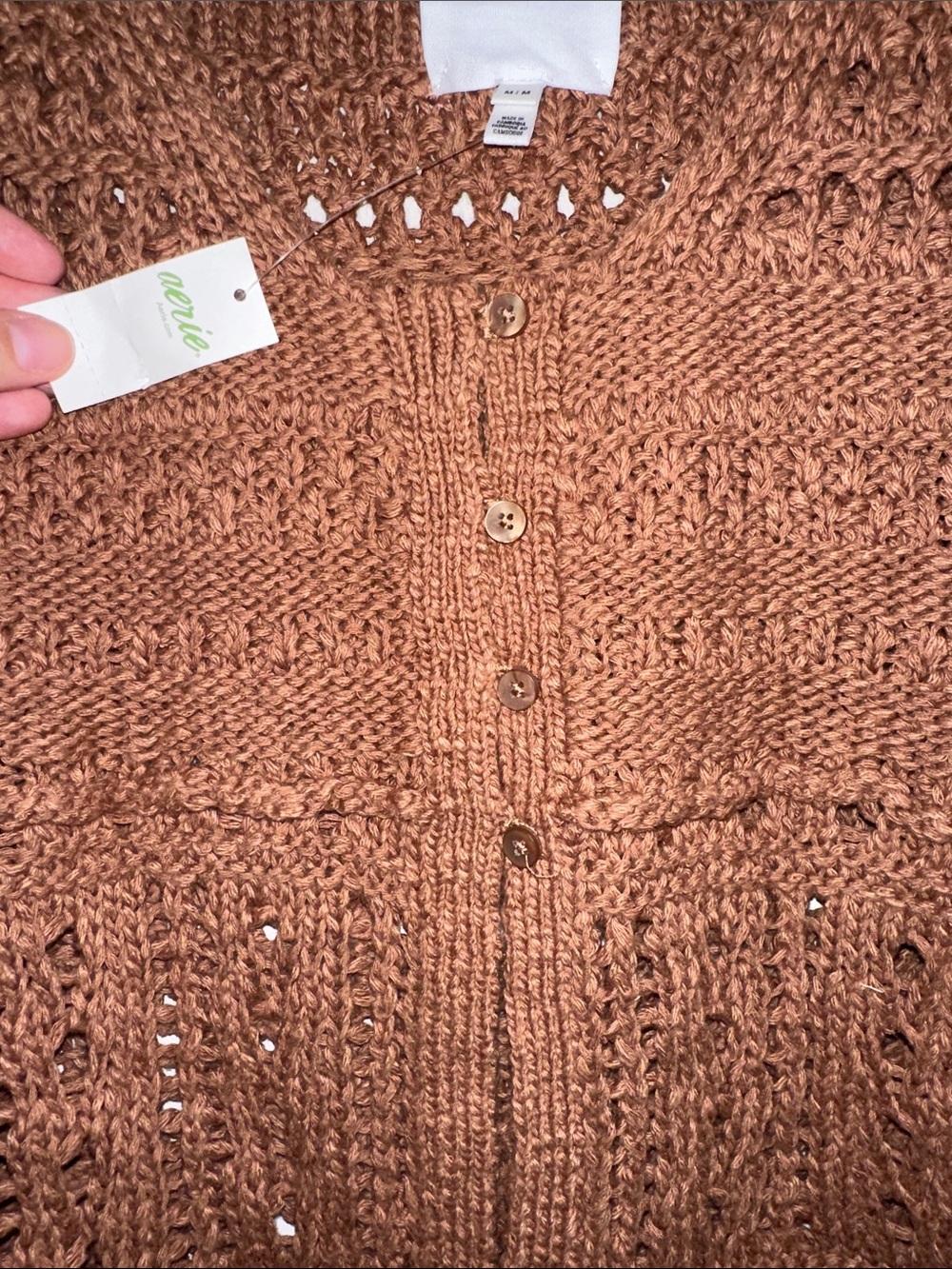 Aerie Crochet Button-Front Tank in Brown - Picture 3 of 4